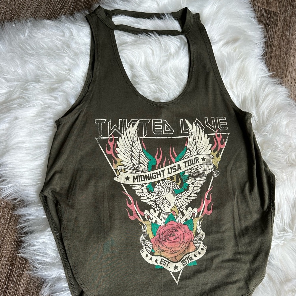 *REMOVING APRIL 30th* Twisted Green Graphic Cut Out Tank Top